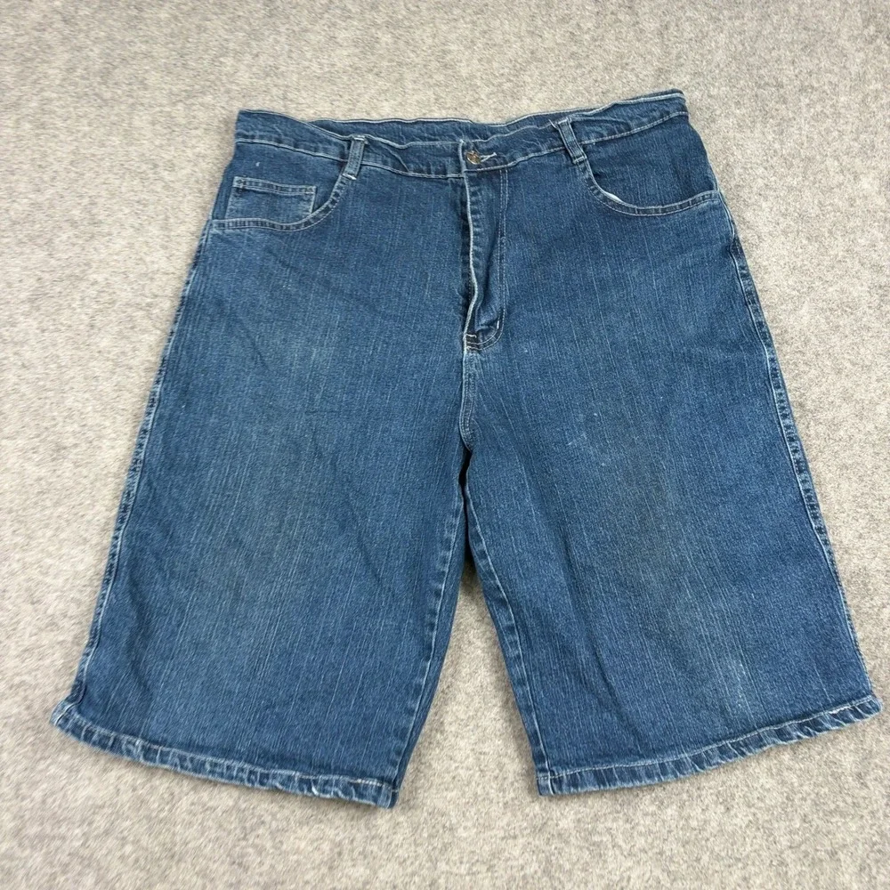 Denim‎ Jorts Mens 42 Dark Wash Baggy Star Button Y2K Skate Shorts Wide Leg Surf